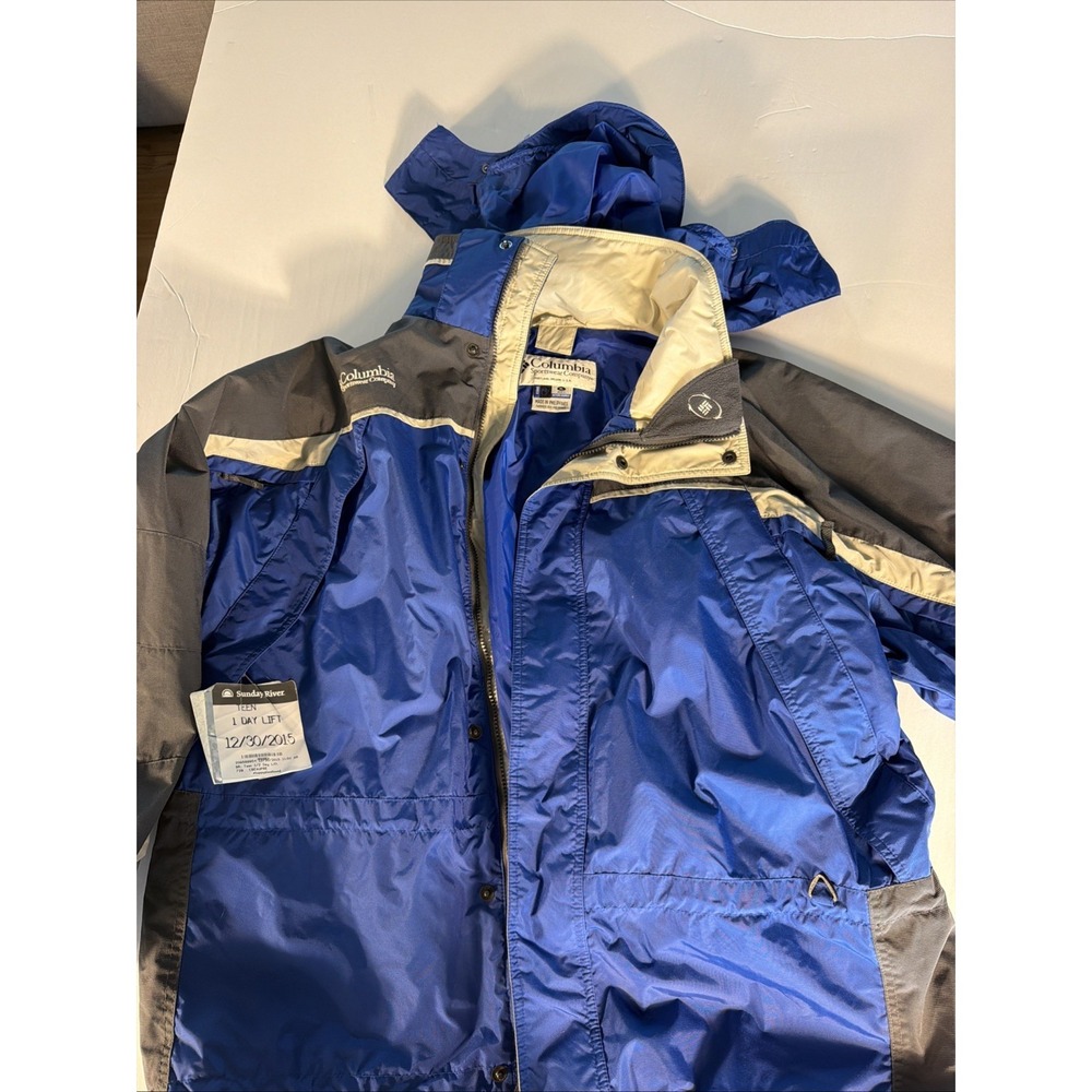 Columbia Colorblock Hooded Jacket Blue White Black Zip Button Men's Size Xl